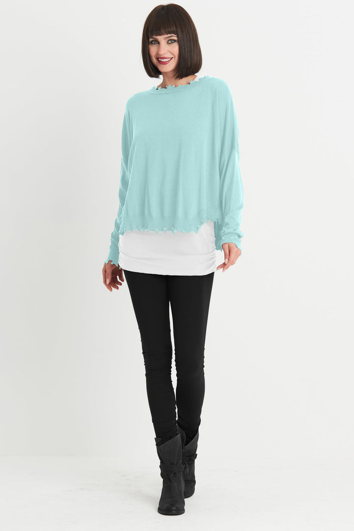 Pima Cotton Shabby Chic Crewneck Sweater Haze