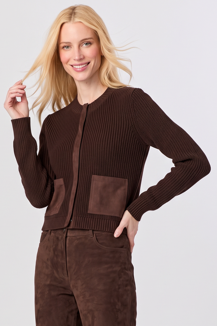 Suede Trim Sweater Coffee Bean