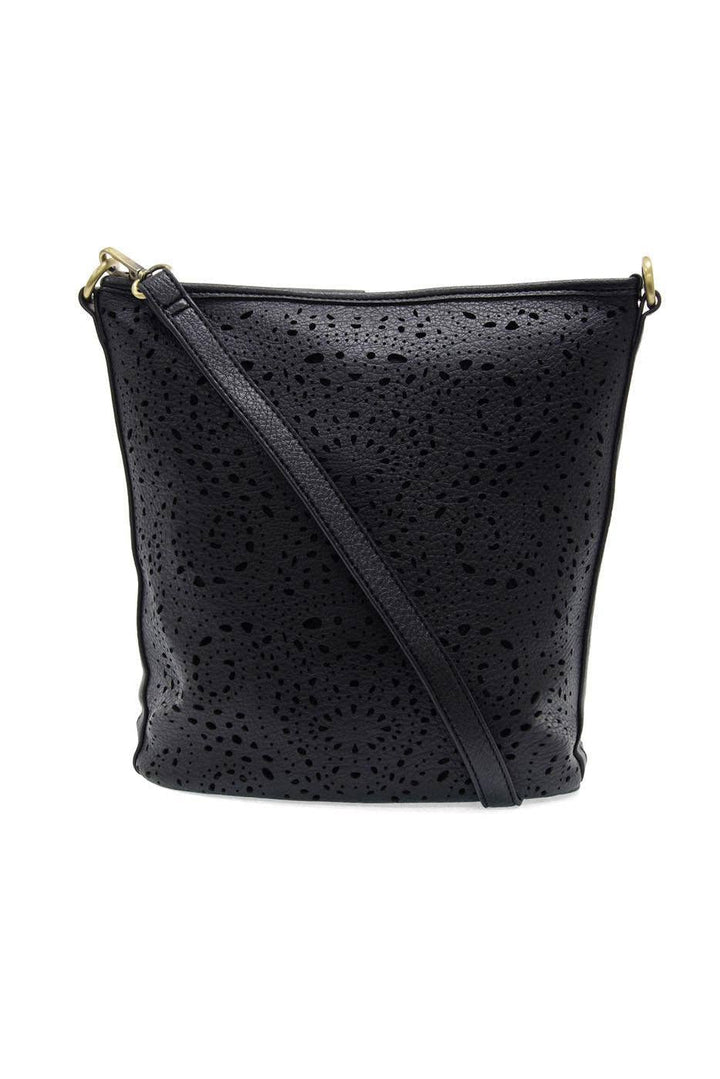 Lazer Cut Eyelet Bucket Crossbody Black