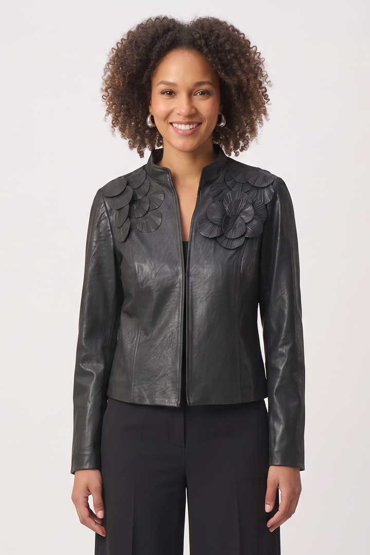 Embellished Foiled Suede Jacket Black