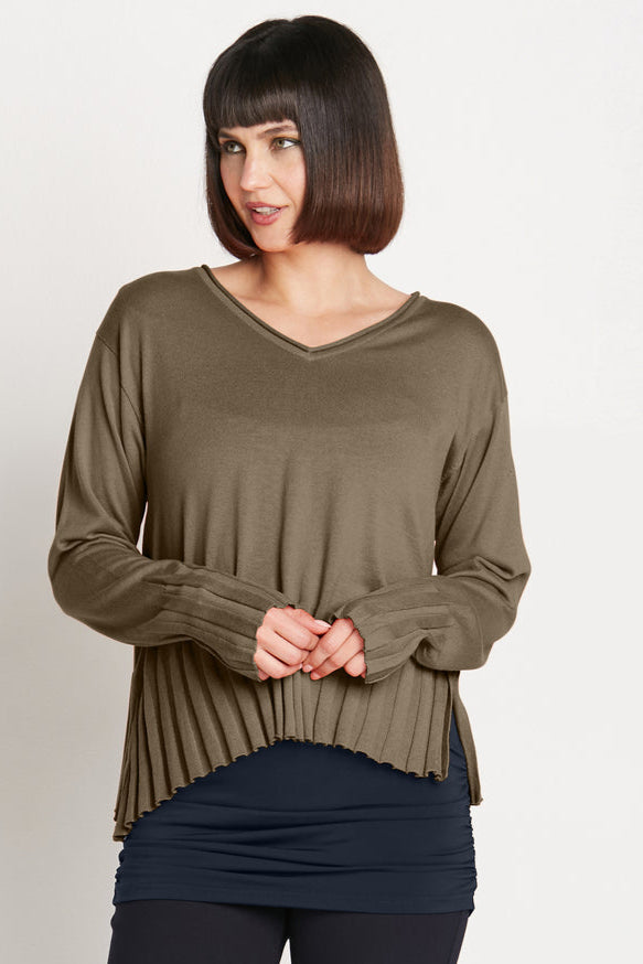 Pima Cotton Cropped V Neck Sweater Loden