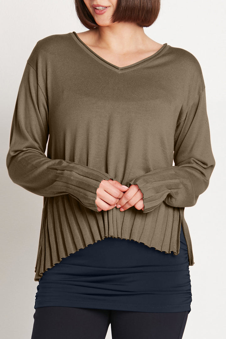 Pima Cotton Cropped V Neck Sweater Loden