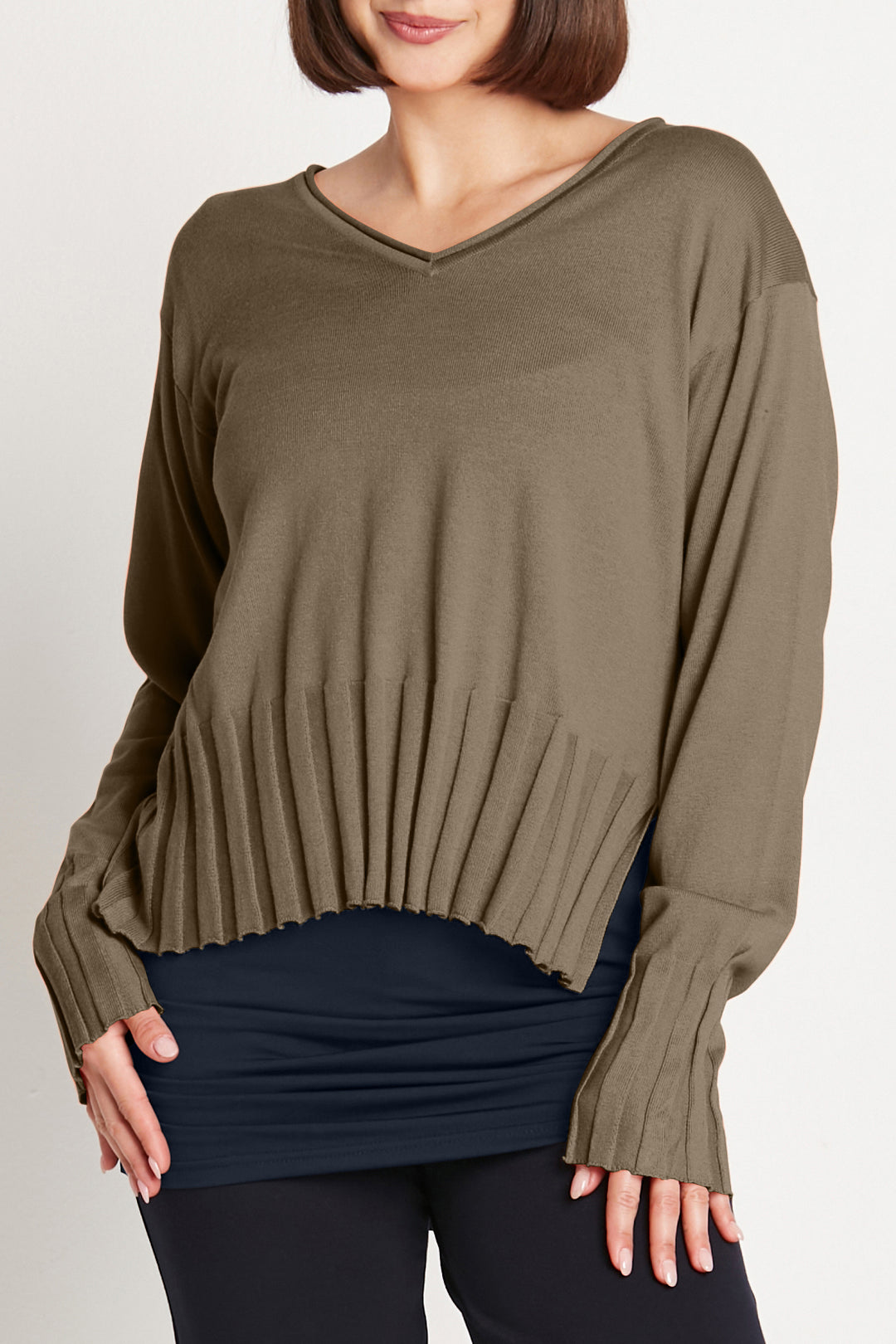 Pima Cotton Cropped V Neck Sweater Loden
