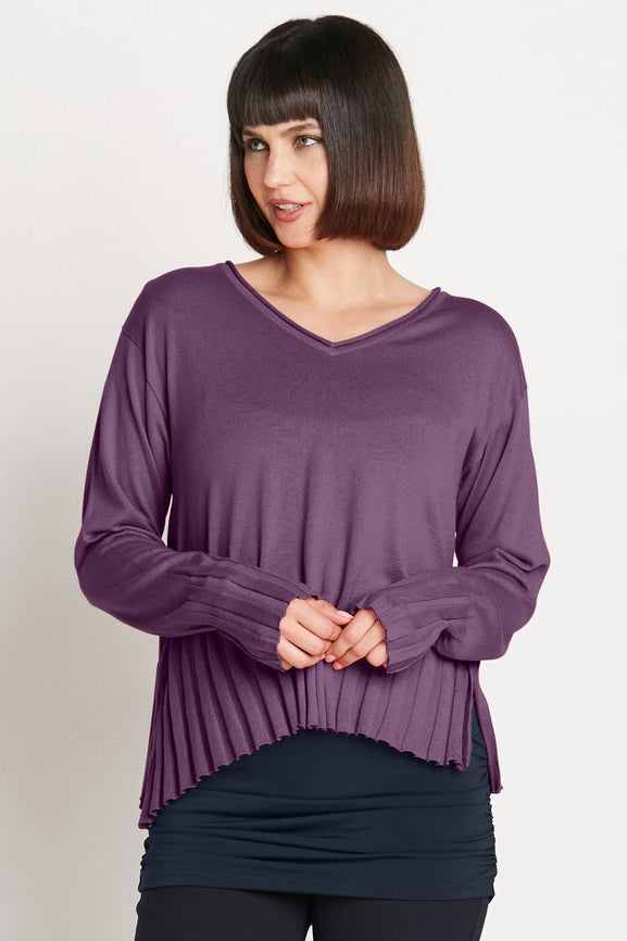 Pima Cotton Cropped V Neck Sweater Plum