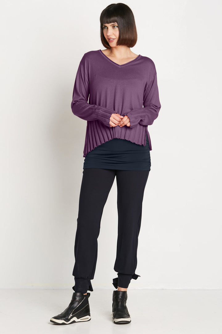 Pima Cotton Cropped V Neck Sweater Plum