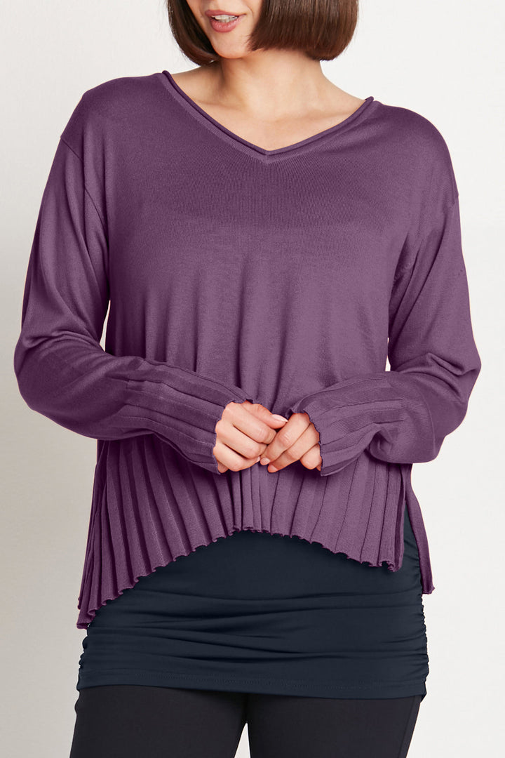 Pima Cotton Cropped V Neck Sweater Plum