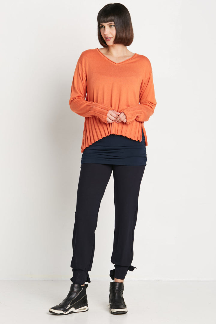 Pima Cotton Cropped V Neck Sweater Pumpkin