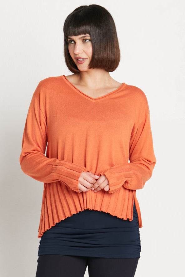 Pima Cotton Cropped V Neck Sweater Pumpkin