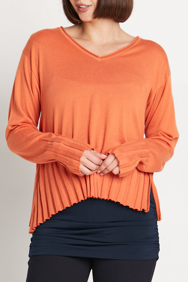 Pima Cotton Cropped V Neck Sweater Pumpkin