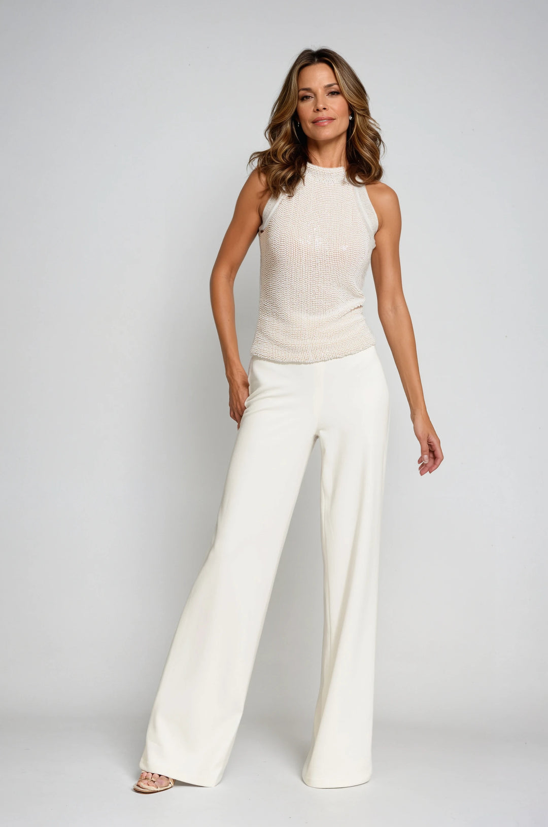 PEARL ENCRUSTED SLEEVELESS MOCK NECK IVORY