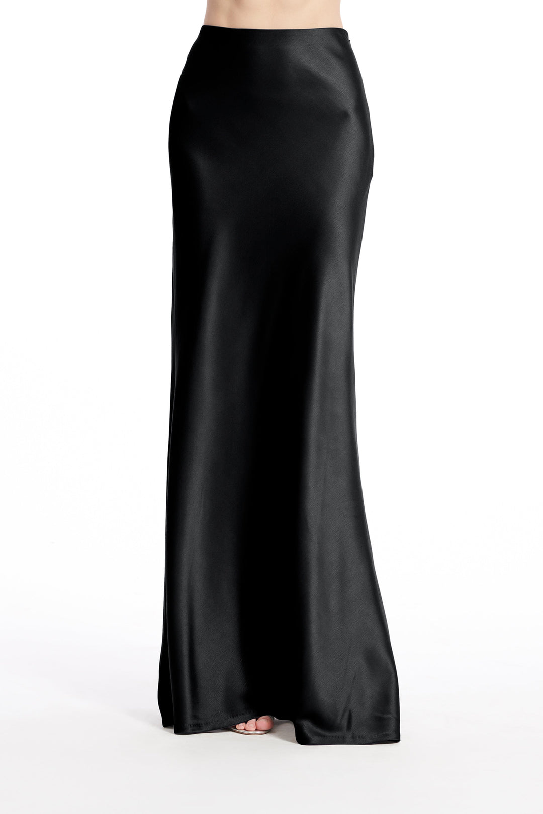 STRETCH SATIN BIAS LONG A-LINE SKIRT - BLACK