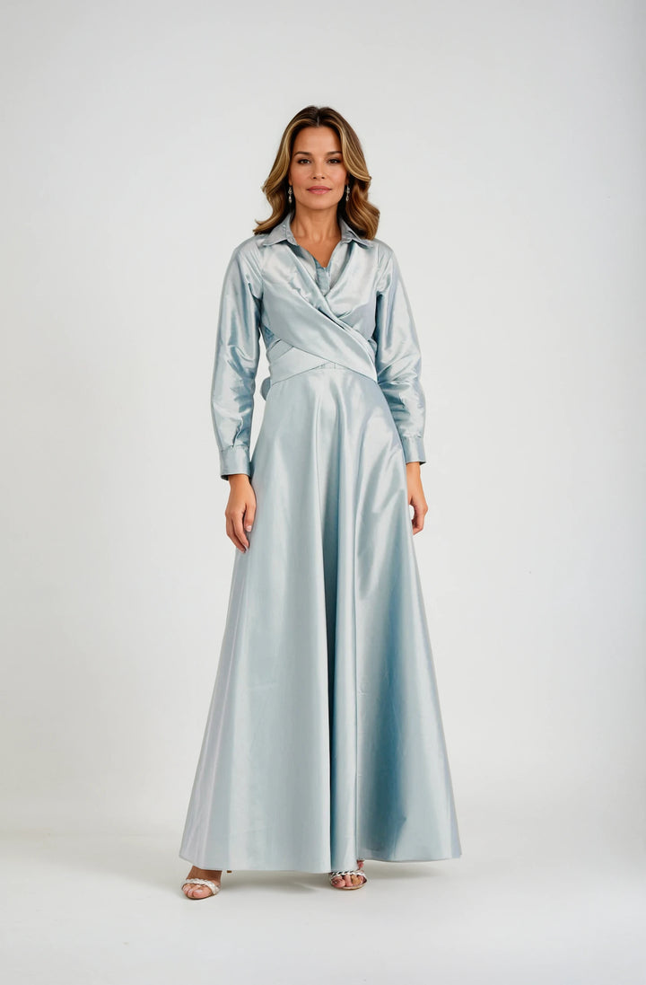 TAFFETA DOUBLE WRAP GOWN LIGHT BLUE