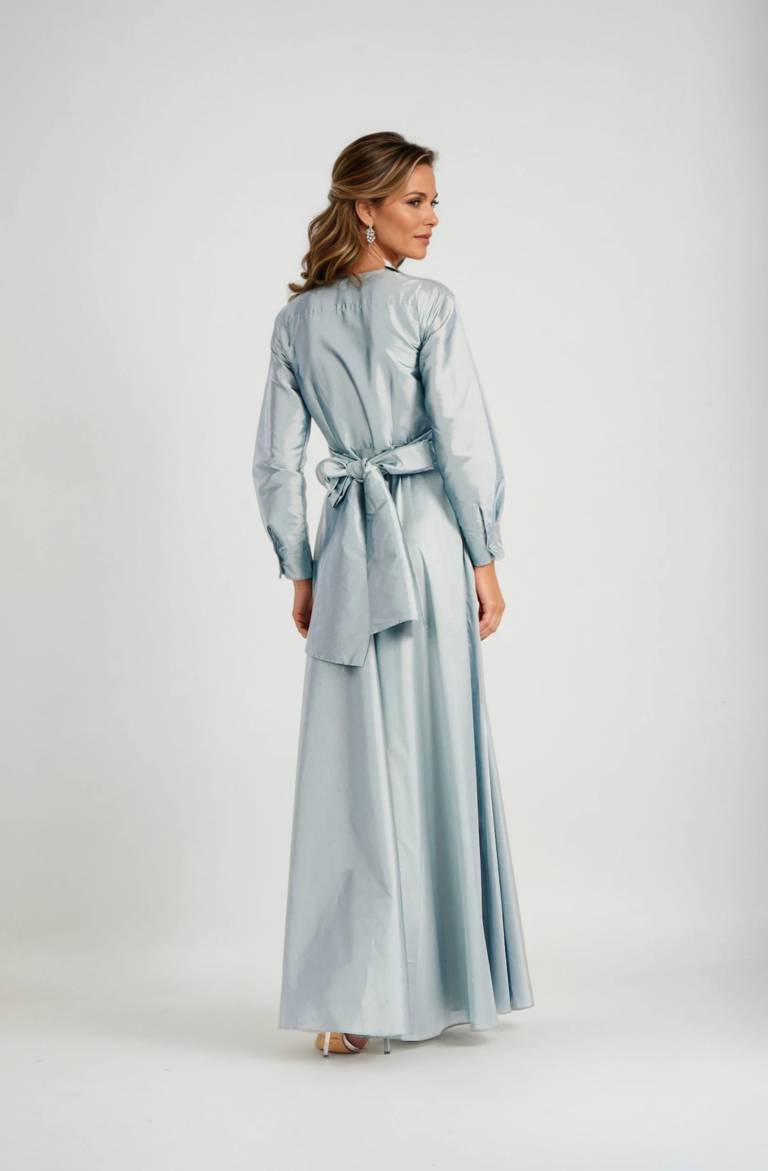 TAFFETA DOUBLE WRAP GOWN LIGHT BLUE