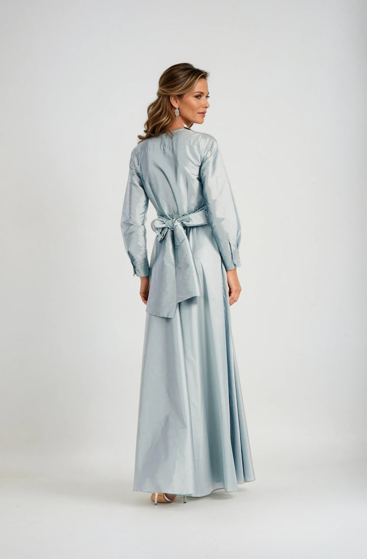 TAFFETA DOUBLE WRAP GOWN LIGHT BLUE