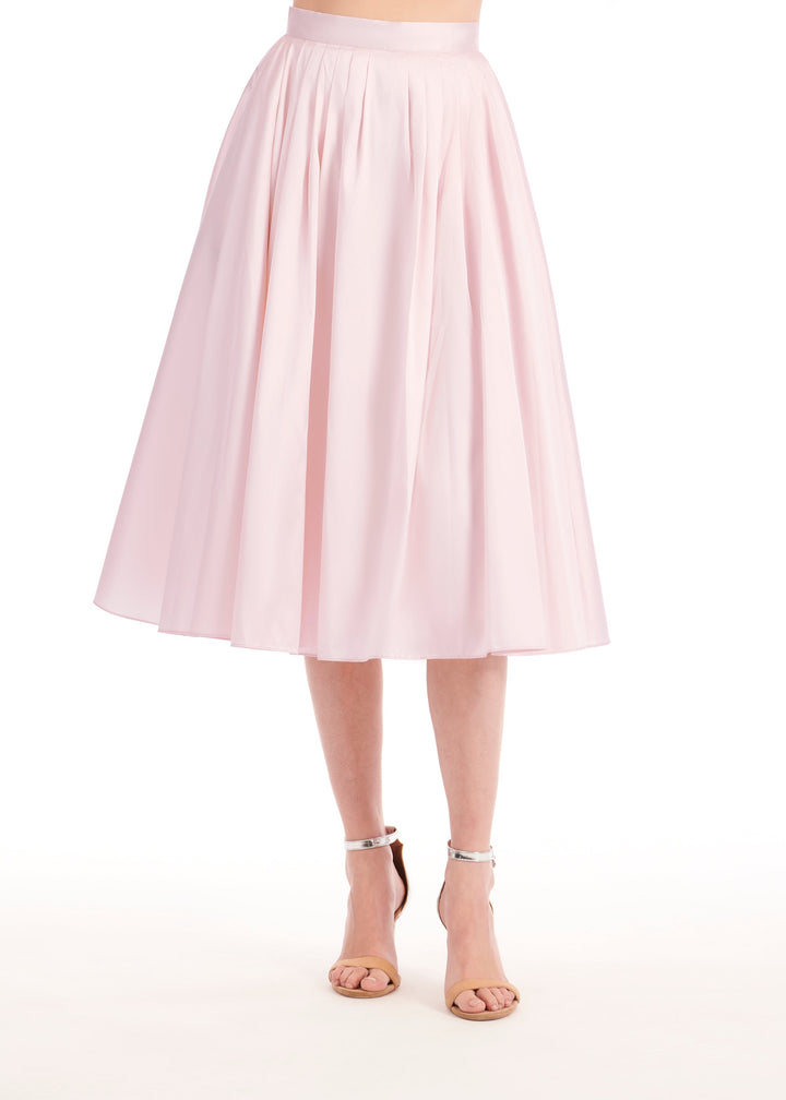TEA LENGTH PLEATED SOFT TAFFETA MIDI SKIRT BLUSH