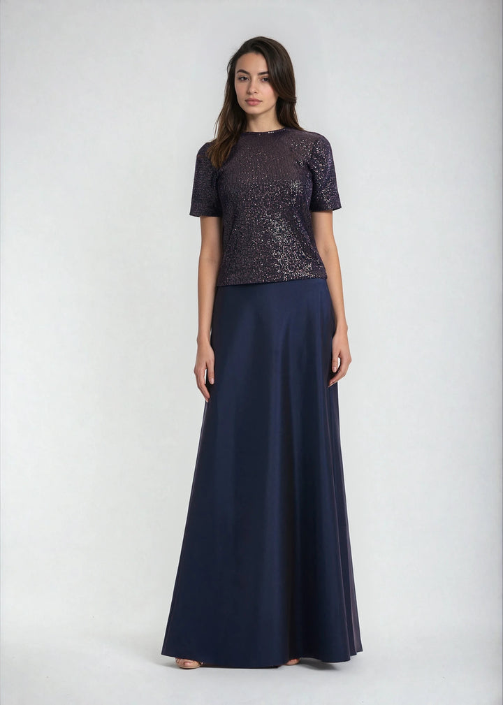 TAFFETA BIAS LONG SKIRT NAVY