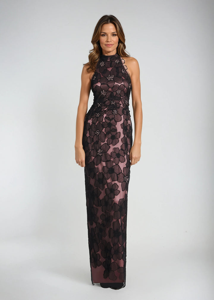 DELICATE FLOWER MOCK NECK GOWN