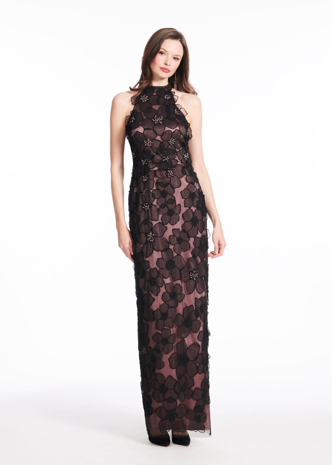 DELICATE FLOWER MOCK NECK GOWN