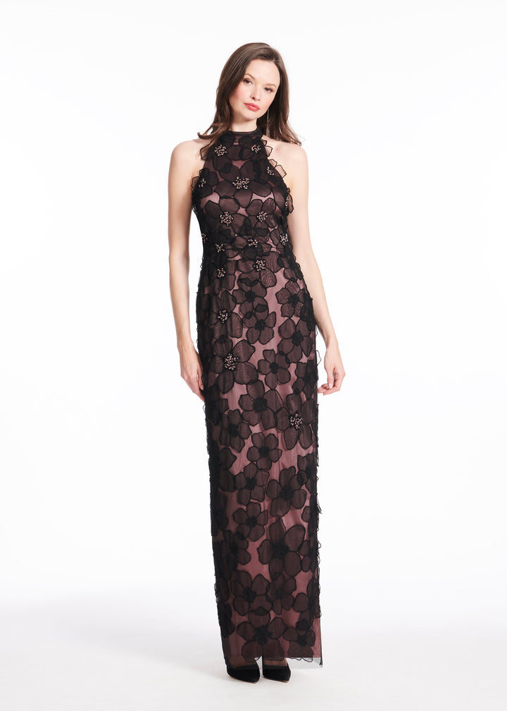 DELICATE FLOWER MOCK NECK GOWN