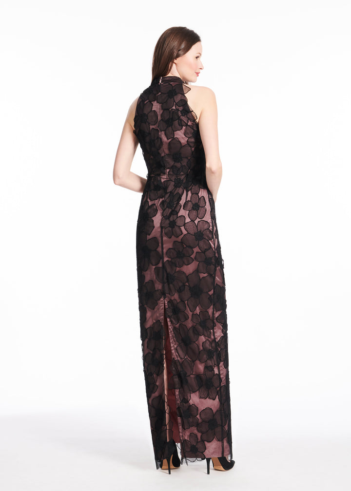 DELICATE FLOWER MOCK NECK GOWN