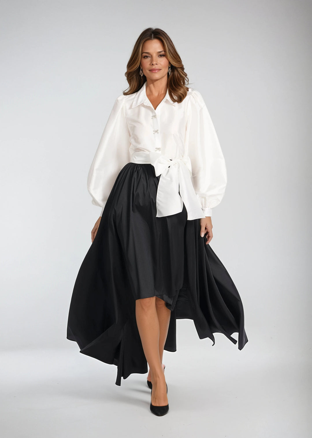 TAFFETA BALOON SLEEVE BLOUSE IVORY