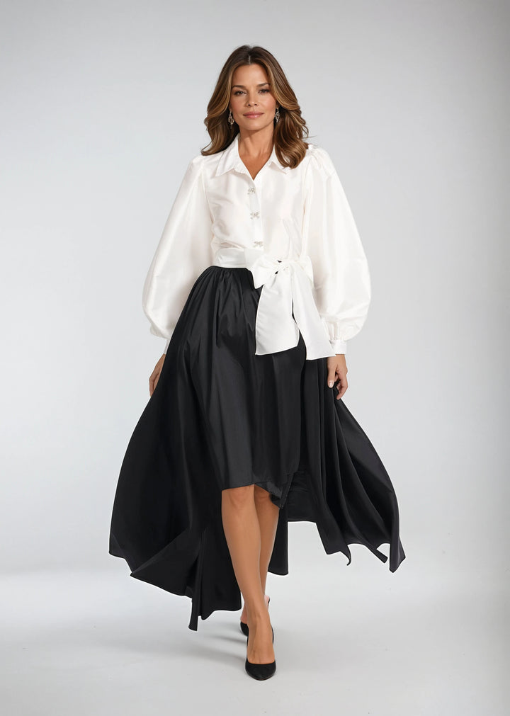 TAFFETA BALOON SLEEVE BLOUSE IVORY