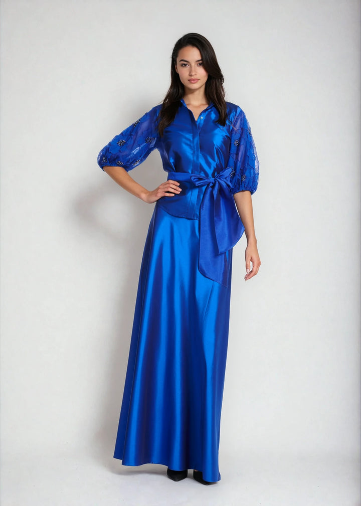 TAFFETA BIAS LONG SKIRT ROYAL