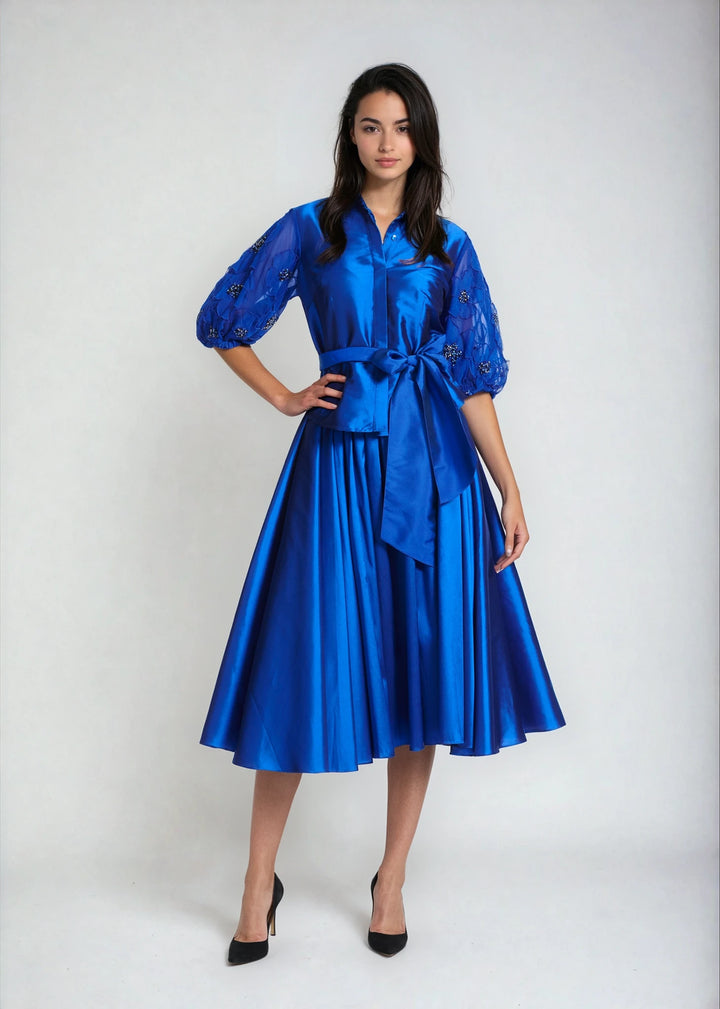 SOFT TAFFETA TEA LENGTH SKIRT ROYAL
