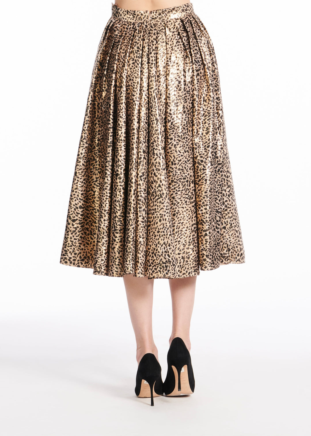 ANIMAL PRINT METALLIC JACQUARD TEA LENGTH SKIRT
