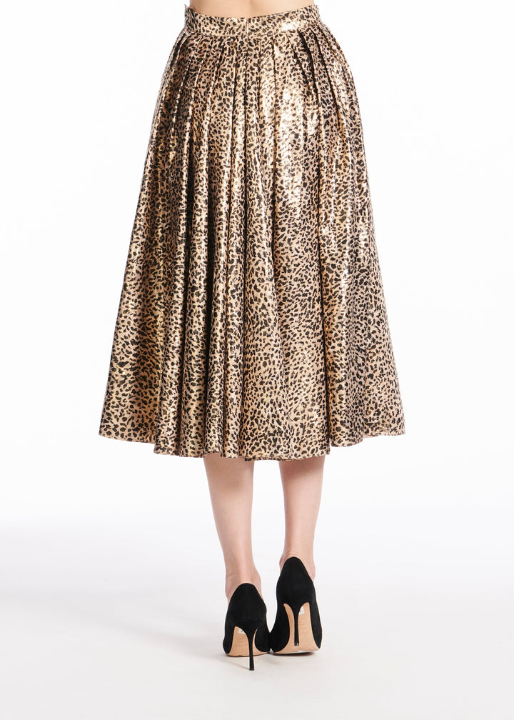 ANIMAL PRINT METALLIC JACQUARD TEA LENGTH SKIRT
