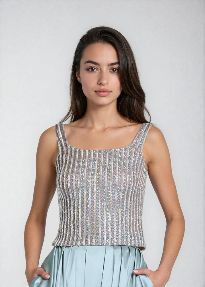 CRYSTAL SQUARE NECK TOP IN DIAMOND