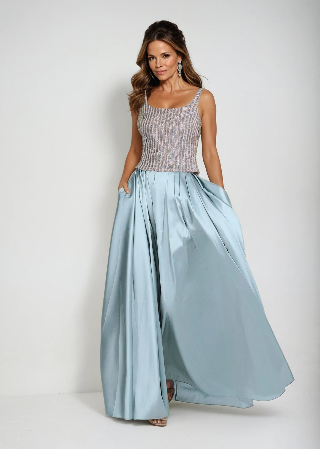 PLEATED SOFT TAFFETA BALLGOWN SKIRT LIGHT BLUE