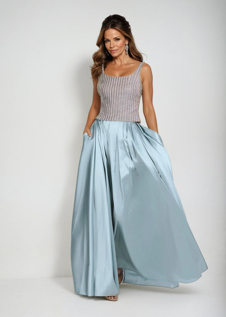 PLEATED SOFT TAFFETA BALLGOWN SKIRT LIGHT BLUE