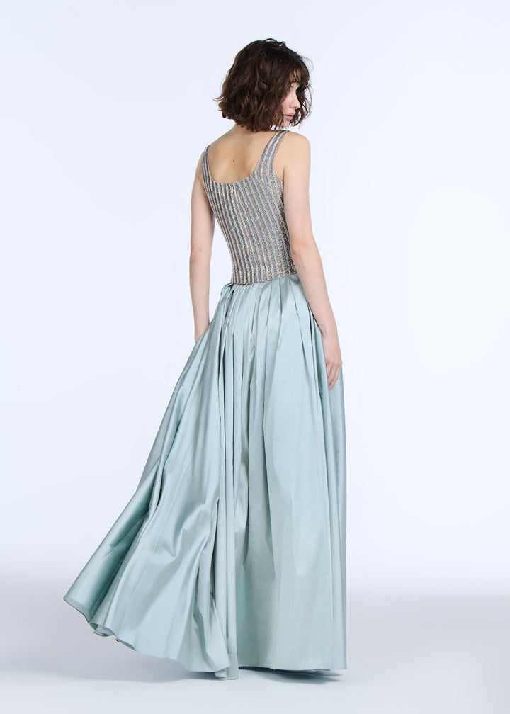 PLEATED SOFT TAFFETA BALLGOWN SKIRT LIGHT BLUE