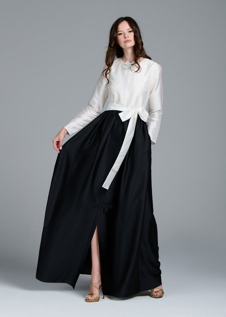 TAFFETA PRINCESS GOWN WITH CRYSTAL BOW LIGHT BLUE