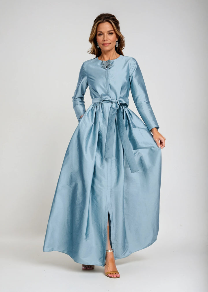 TAFFETA PRINCESS GOWN WITH CRYSTAL BOW LIGHT BLUE