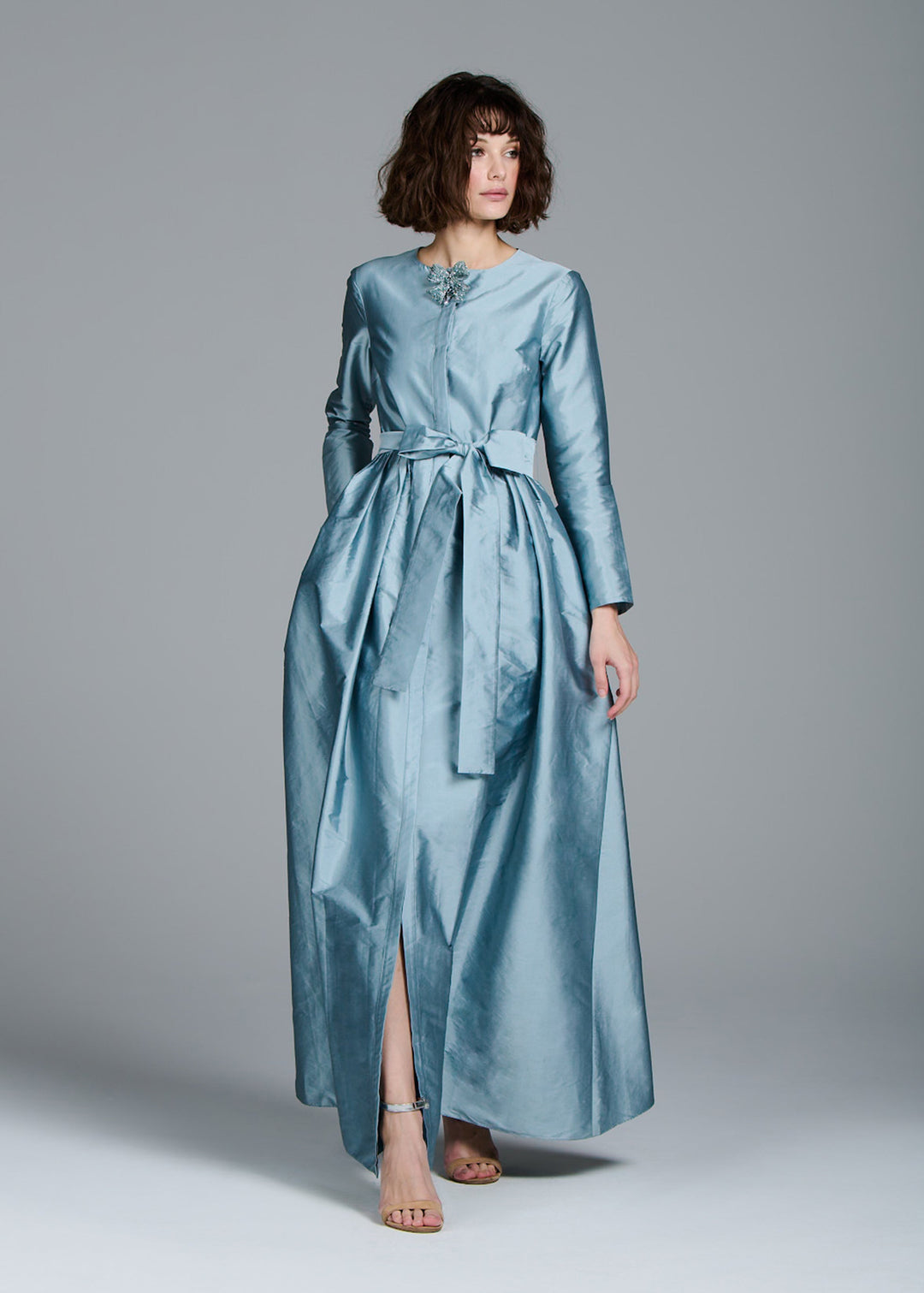 TAFFETA PRINCESS GOWN WITH CRYSTAL BOW LIGHT BLUE