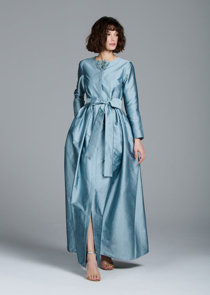 TAFFETA PRINCESS GOWN WITH CRYSTAL BOW LIGHT BLUE