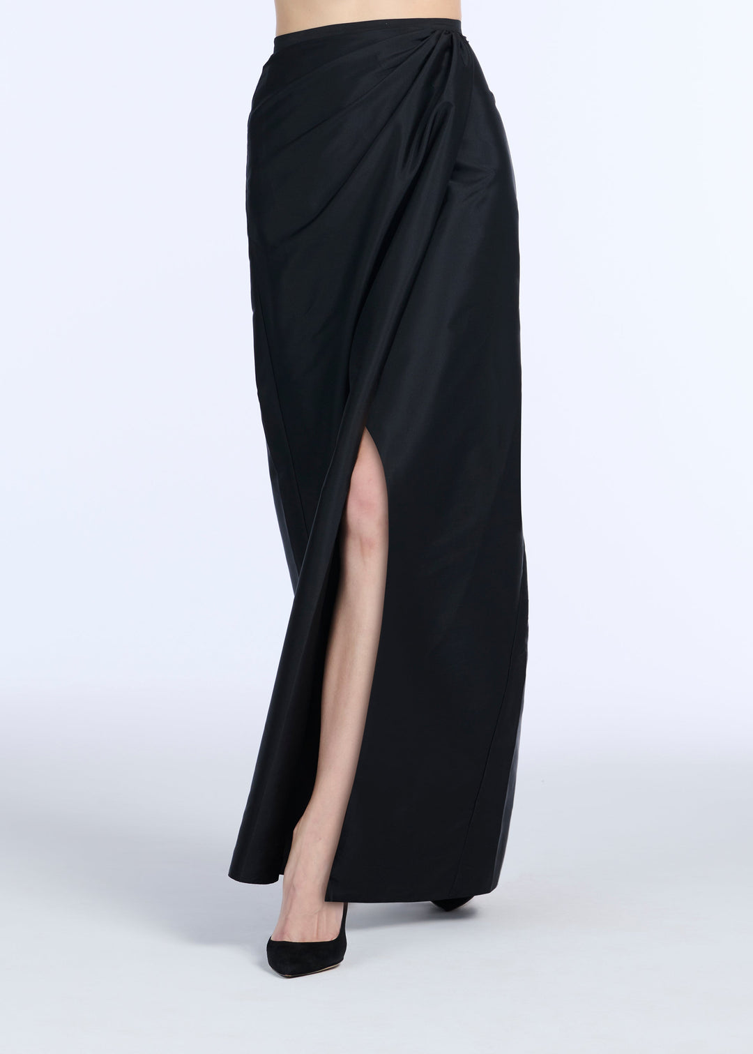 SOFT TAFFETA FAUX WRAP SKIRT NAVY