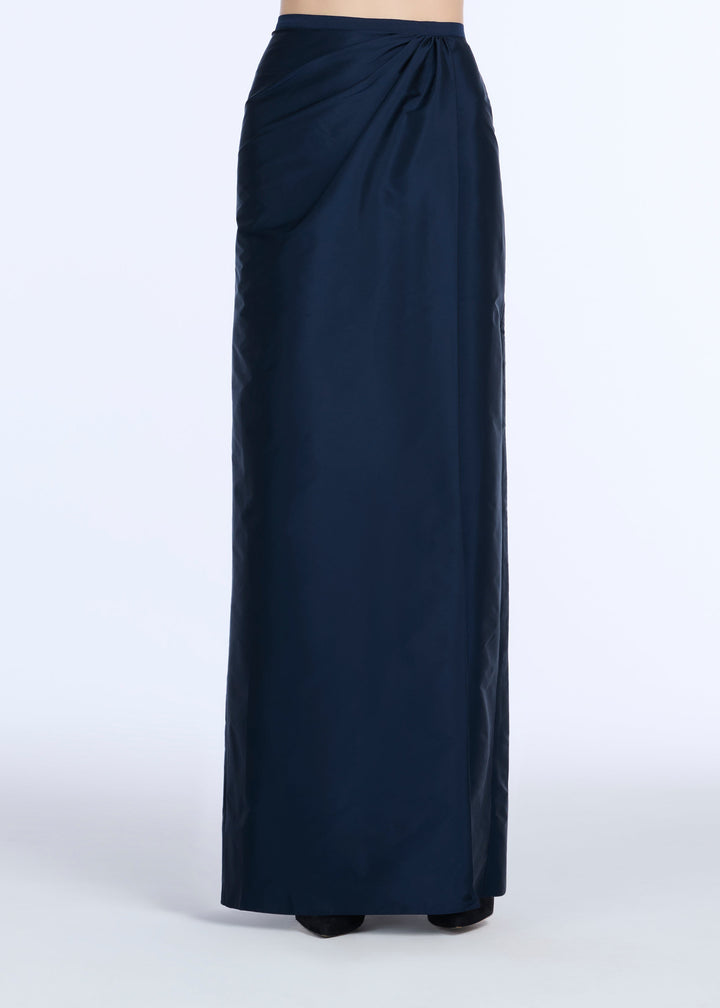SOFT TAFFETA FAUX WRAP SKIRT NAVY