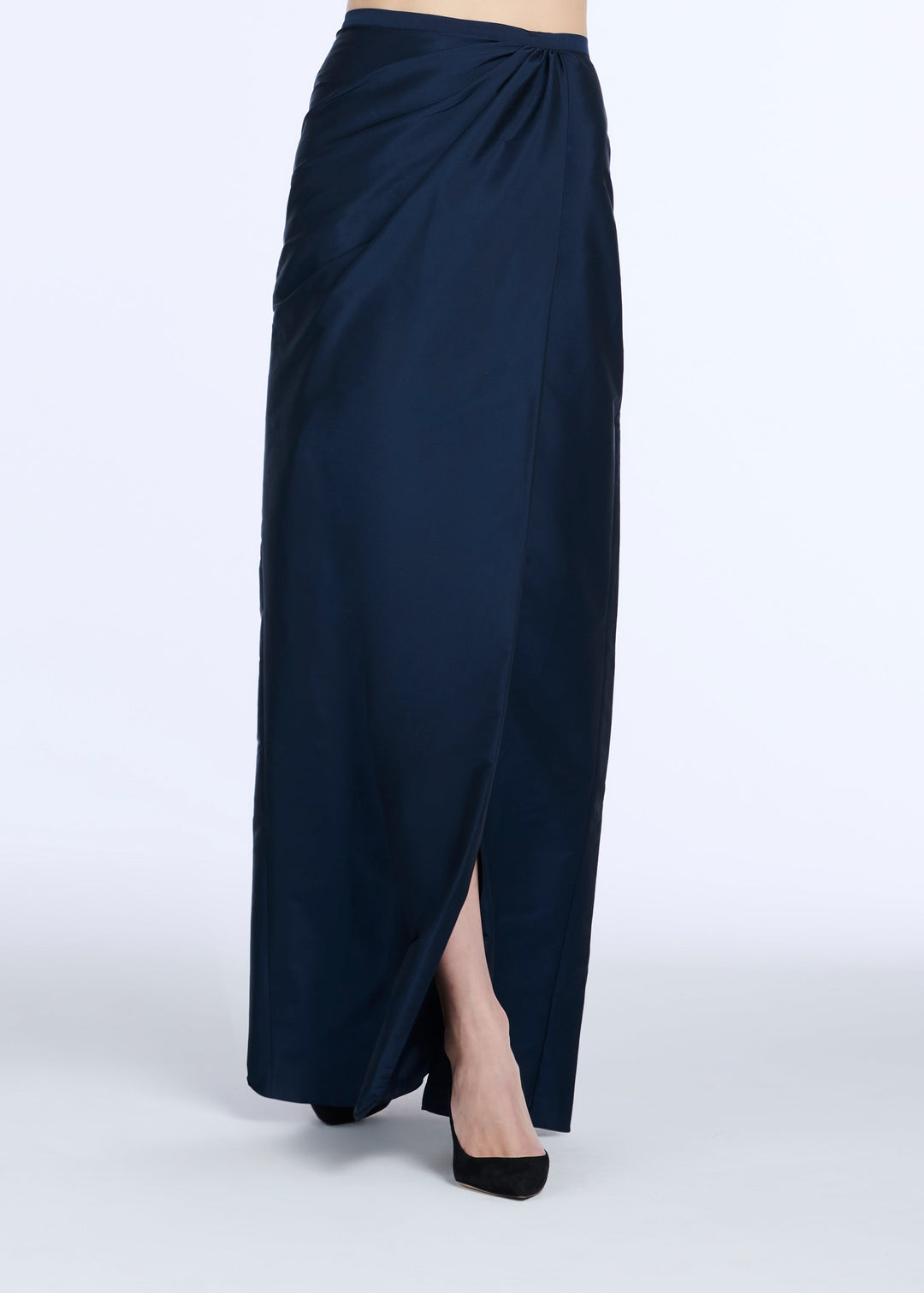 SOFT TAFFETA FAUX WRAP SKIRT NAVY