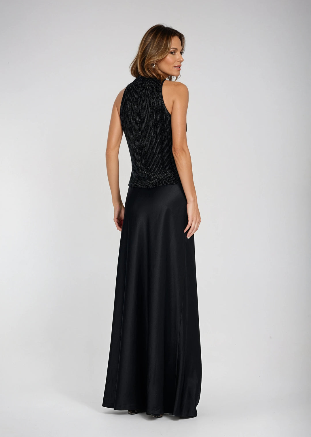 PEARL ENCRUSTED SLEEVELESS MOCK NECK - BLACK