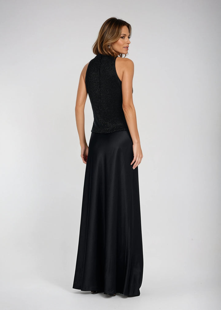 PEARL ENCRUSTED SLEEVELESS MOCK NECK - BLACK