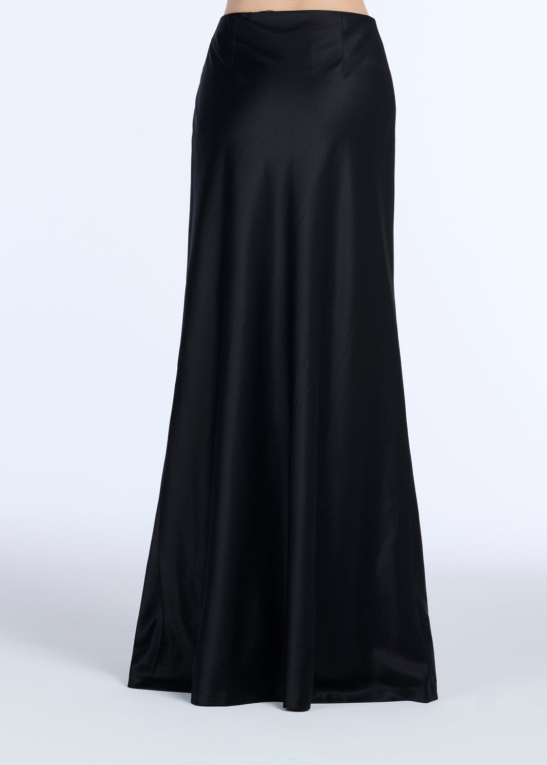 STRETCH SATIN BIAS LONG A-LINE SKIRT - BLACK