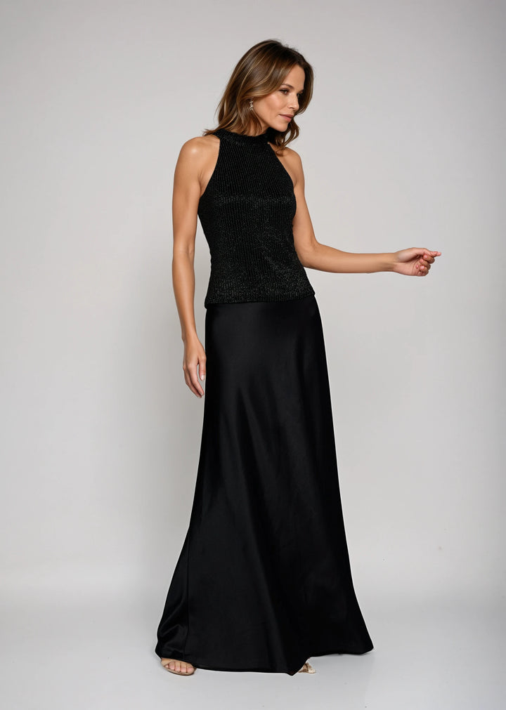 PEARL ENCRUSTED SLEEVELESS MOCK NECK - BLACK