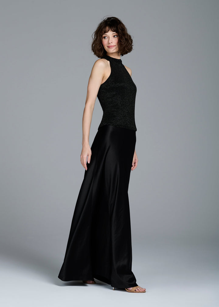 PEARL ENCRUSTED SLEEVELESS MOCK NECK - BLACK