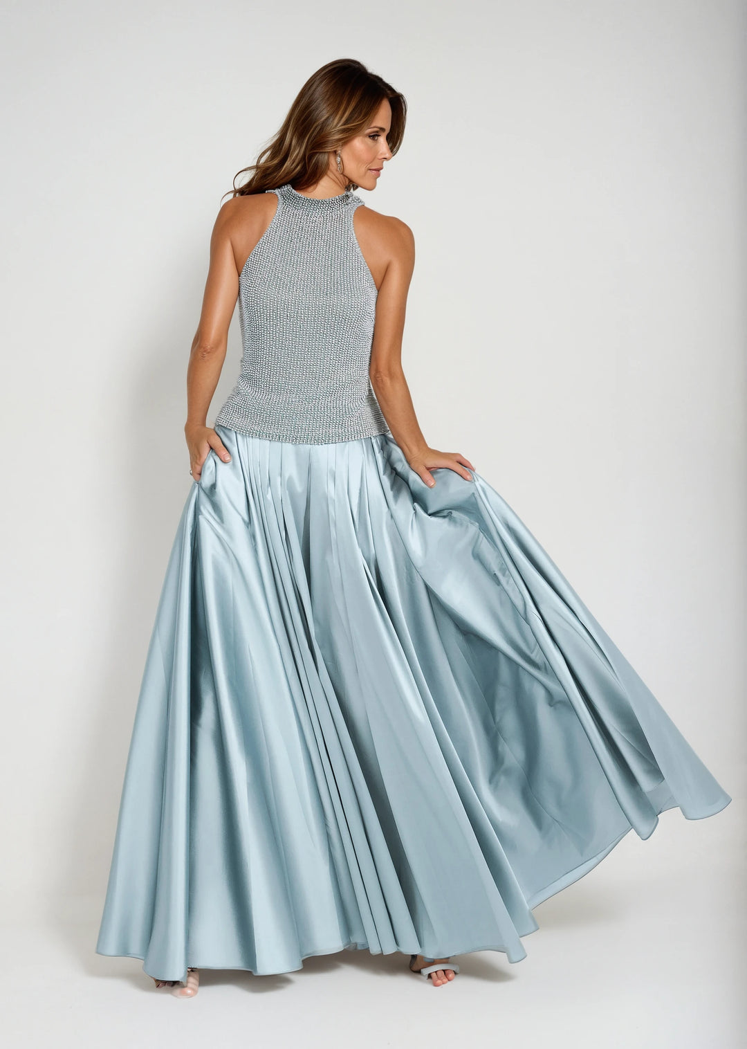 PLEATED SOFT TAFFETA BALLGOWN SKIRT LIGHT BLUE