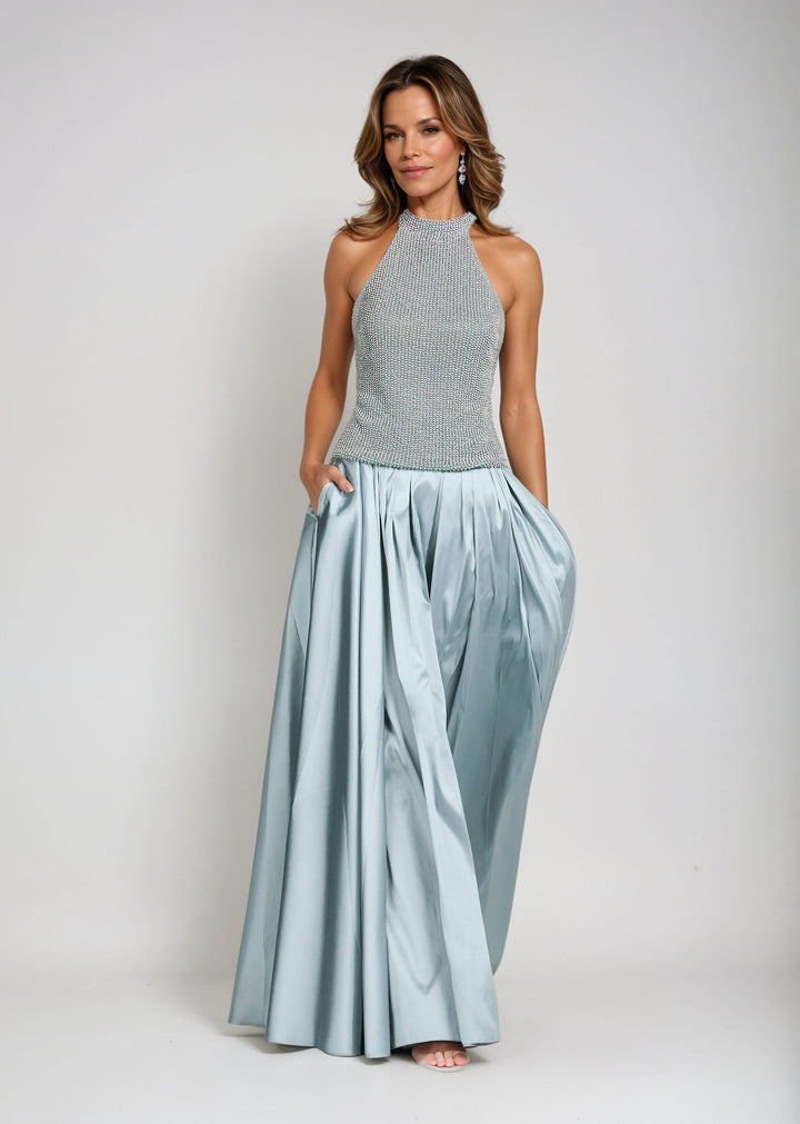 PLEATED SOFT TAFFETA BALLGOWN SKIRT LIGHT BLUE