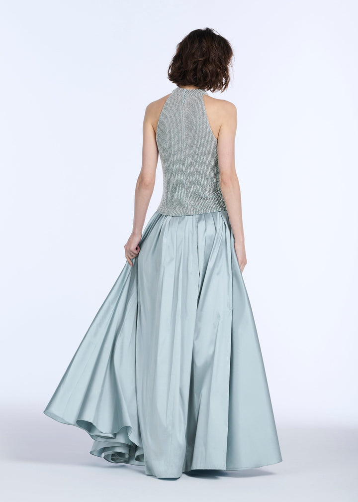PLEATED SOFT TAFFETA BALLGOWN SKIRT LIGHT BLUE