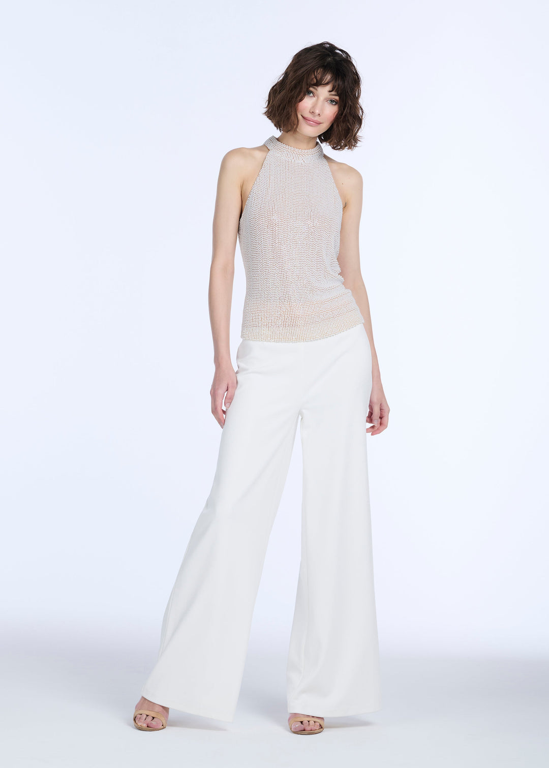 PEARL ENCRUSTED SLEEVELESS MOCK NECK IVORY